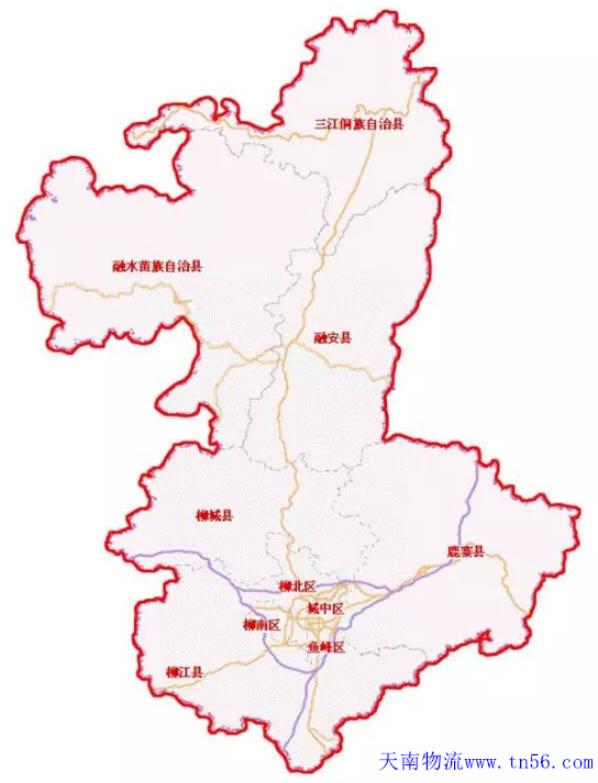 东莞到柳州市物流舆图